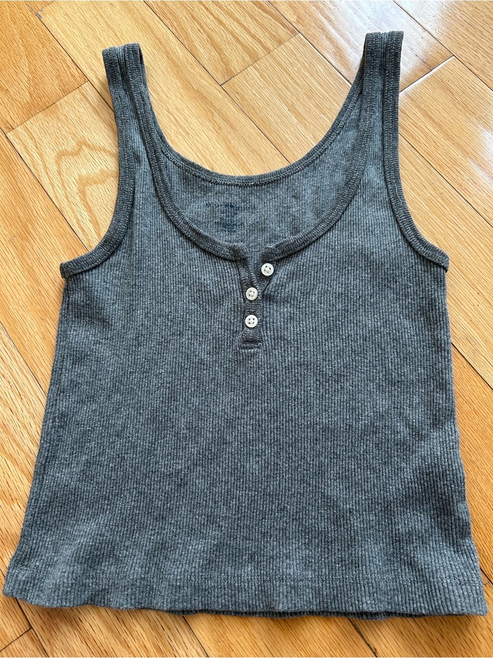 Brandy Melville Gray Ribbed Henley Crop Tank